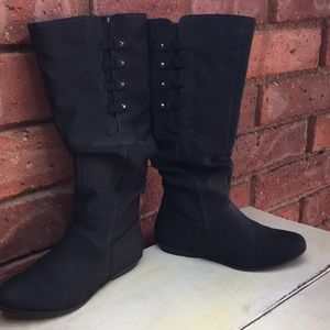 Cliffs by white mountain knee high boots